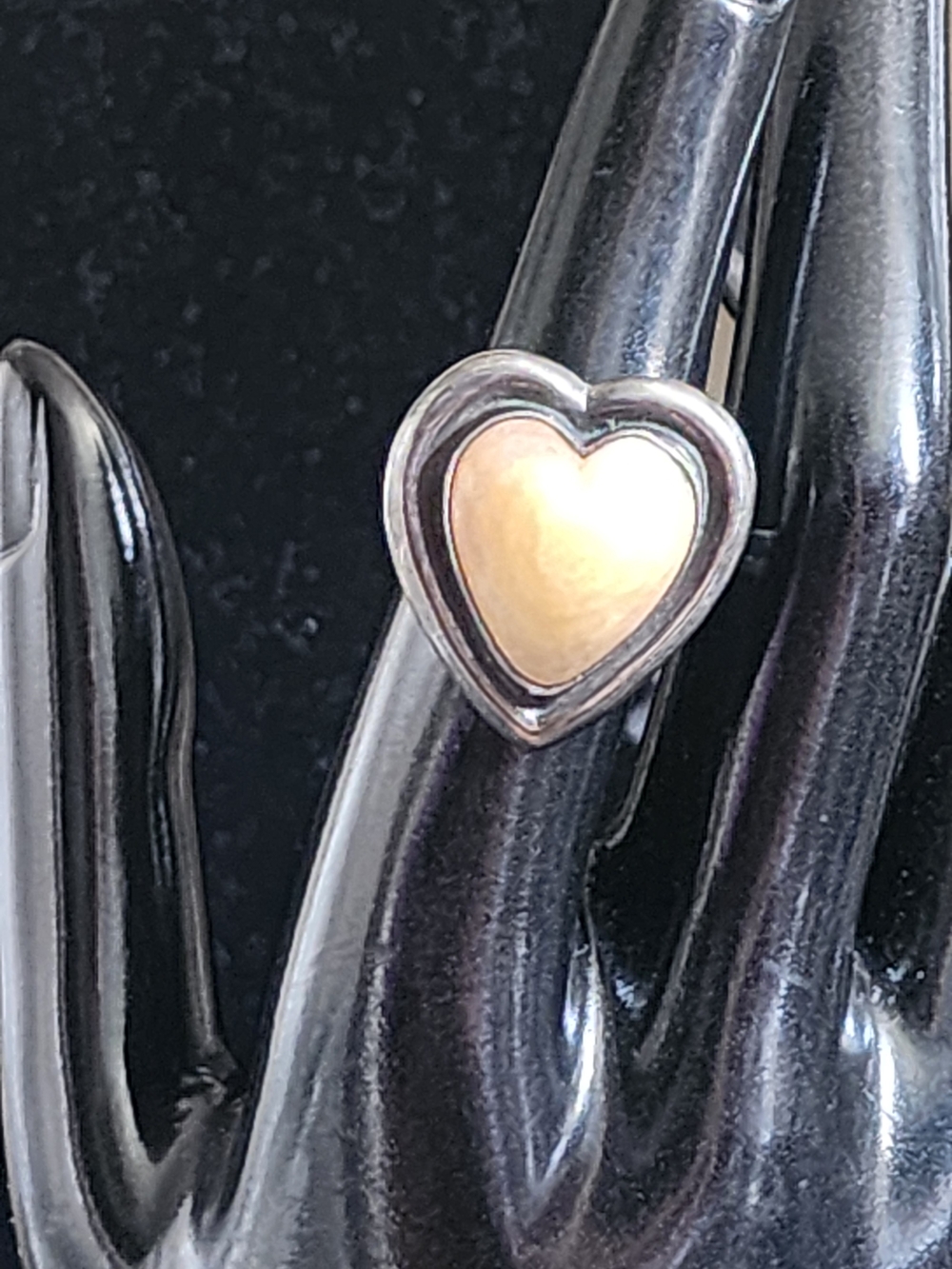 Vintage 1930s Mexican Sterling Silver Heart Ring Translucent Agate Chalcedony - Picture 5 of 5